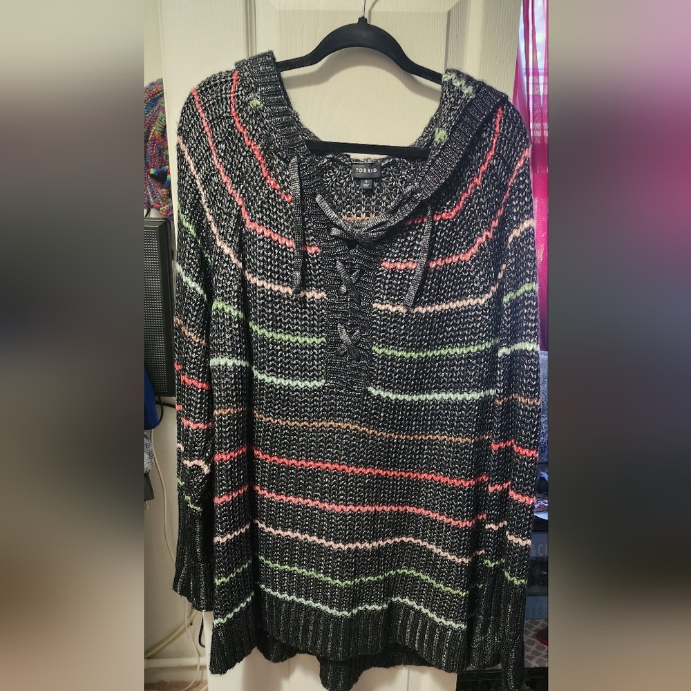 Torrid Striped Knit Sweater With Hood